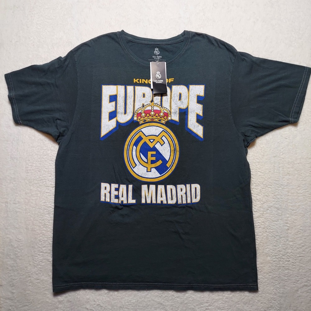 Real Madrid T-Shirt Men 2XL Grey New Kings of Europe Graphic Soccer Tee